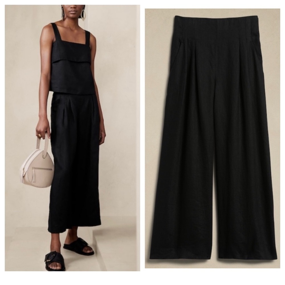 Banana Republic Mia 100% linen cropped wide leg Pants 35173